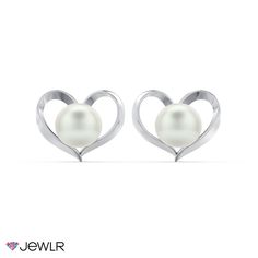 These minimalist heart-shaped earrings features button-shaped 6.5mm - 7mm freshwater pearls and make a big style statement. The perfect gift for a loved one or for yourself. Available in sterling silver with rhodium plating. Doll Necklace, Love Shape, Earring Box, Heart Shaped Earrings, Custom Earrings, Silver Prices, Online Earrings, Sterling Silver Heart, Diamond Stone