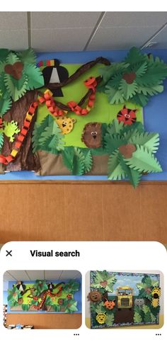 an image of a bulletin board with animals and trees on it, along with the words visual search