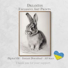 a black and white photo of a rabbit with the words dream on it's side