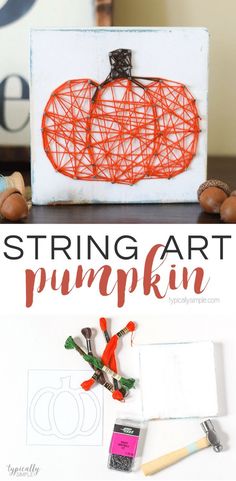 the string art pumpkin is sitting on top of a table