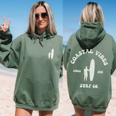 Coastline, Surfboard Hoodie | Beach Bum sweatshirt, Beach Day, Surf shop Beach Shirts: https://etsy.me/3rOIGBS Beach Sweatshirt: https://etsy.me/3pdRnVI Beach Hoodie: https://etsy.me/37eabgO OUR SIZING IS ADULT UNISEX. This means it will be larger than normal women's sizing.  Please see photos for size charts 🌻 Please read the full description:   This hoodie/sweatshirt sizing is NOT oversized.  You need to order at least 1-2 sizes larger for the extra baggy look in this photo.  (The normal sizi Vsco Style Hoodie Sweatshirt With Letter Print, Vsco Style Long Sleeve Hoodie With Letter Print, Beach Season Streetwear Sweatshirt Crew Neck, Relaxed Fit Sweatshirt For Beach Season Streetwear, Vsco Style Sweatshirt Hoodie With Letter Print, Vsco Style Letter Print Hoodie Sweatshirt, Vsoc Style Hoodie Sweatshirt With Letter Print, Beach Season Cotton Hooded Sweatshirt, Vsco Style Hooded Sweatshirt With Letter Print