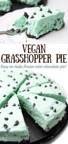 a slice of vegan grasshopper pie on a plate