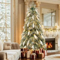 a decorated christmas tree in a living room