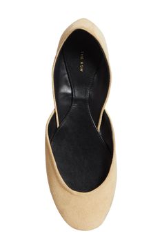 A d'Orsay silhouette enhances the simple elegance of this Italian-crafted ballet flat with a plush suede upper and smooth and supple leather lining. Leather upper and lining/leather and rubber sole Made in Italy Designer Shoes Elegant Suede Ballet Flats, Chic Ballet Flats With Leather Sole Medium Width, Elegant Almond Toe Flats With Suede Lining, Elegant Suede Slip-on Ballet Flats, Elegant Slip-on Suede Ballet Flats, Formal Suede Ballet Flats With Round Toe, Elegant Ballet Flats With Cushioned Footbed For Work, Chic Ballet Flats For Work With Removable Insole, Formal Suede Closed Toe Ballet Flats