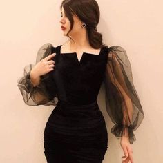 Dresses With Sleeves Short, Black Dresses Classy, Evening Dresses With Sleeves, Elegant Dresses Classy, Photo Insta, Winter Formal, Modest Fashion Outfits, Girls Fashion Clothes