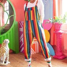 FREE+SHIPPING+WORLDWIDE Material:Polyester Size+:+S-XXXL *Please+check+measurement+details+in+photos. *Hand+wash+Cold,Hang+or+Line+Dry Clowncore Outfit, Clown Clothes, Lucy And Yak, Same Picture, Pocket Jumpsuit, Rainbow Outfit, Pride Outfit, Casual Jumpsuit, Color Stripes