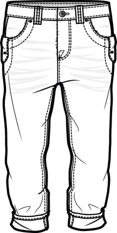 a drawing of a pair of jeans with buttons on the front and side pockets, in white