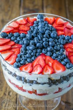 an american flag trifle with blueberries and strawberries