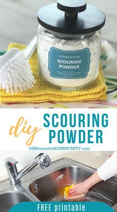 a woman scrubbing the kitchen sink with a brush and sponge to clean her dishes