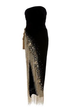 Black Strapless Gown With Fringe And Bead Embellishments by Oscar De La Renta Gown With Fringe, Black Strapless Gown, Cute Party Outfits, Couture Mode, Strapless Gown, Glam Dresses, Classy Dress, Couture Dresses, Fancy Dresses