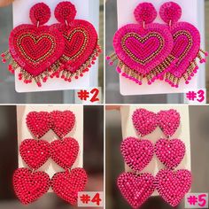 Cute Heart Beads Earrings For Valentine's Day, Valentine's Day Gift Heart Beaded Earrings, Valentine's Day Heart Bead Party Earrings, Valentine's Day Beaded Heart Earrings, Heart-shaped Beaded Earrings For Valentine's Day, Beaded Heart Earrings, Valentines Gift Ideas, Macrame Beads, Navratri Dress