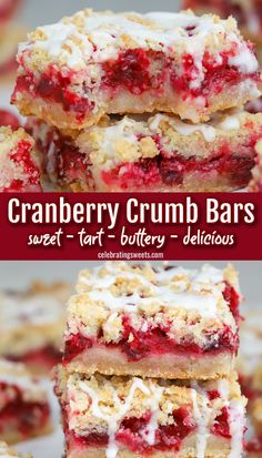 cranberry crumb bars stacked on top of each other