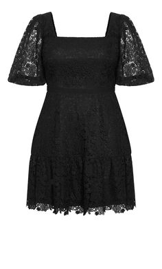 Prepare to dazzle in the Priscilla Lace Dress. This stunner boasts a square neckline and cinched waist for a captivating look. Its elbow-length sleeves with elastic cuffs add a touch of elegance. Key Features Include: - Square neckline - Elbow length sleeves with elastic cuffs - Cinched waist - Back zip closure - Mini length - Lined - All over lace detailing Style this with some black mary janes and a bold lip. | Plus Size Dress Priscilla Lace In Black | Size 12 | Avenue