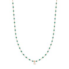 Gigi Clozeau - Mini Gigi Emerald necklace, Rose Gold 1 Diamond, 15.7 Elegant Emerald Necklace With Beaded Chain For Gifts, Elegant Emerald Necklace With Beaded Chain, Necklace With Emerald, Dancing Diamond, Necklace Rose Gold, Sparkling Diamond, Necklace Rose, Emerald Necklace, Rose Gold Necklace