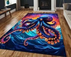 an octopus rug on the floor in a living room