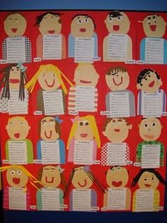 a bulletin board with many different people on it