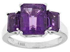 4.00ctw Rectangular Octagonal African Amethyst Rhodium Over Sterling Silver 3-Stone Ring. Measures approximately .63"L x .39"W. Not sizeable. Finished under gallery. Classic Three Stone Purple Jewelry, Purple Three Stone Fine Jewelry, Silver Three Stone Octagon Ring, Octagon Shaped Silver Three Stone Ring, Silver Three Stone Ring Octagon Shaped, Country Rings, 3 Stone Rings, Jtv Jewelry, Amethyst Gemstone