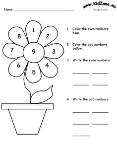 worksheet for kids to practice numbers in the flower pot with pictures on it