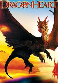 the dragon heart movie poster with two men on horseback in front of an orange sky