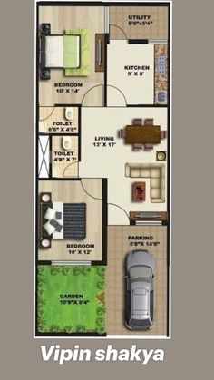 the floor plan for a two bedroom apartment with an attached kitchen and living room area