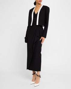 Ungaro Cropped Contrast-Trim Tuxedo Jacket | Neiman Marcus Chiffon Jacket, Trim Jacket, Tuxedo Jacket, Floral Jacket, Cropped Style, Fall Looks, Contrast Trim, Crop Jacket, Cropped Sweater