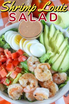 shrimp and avocado salad with dressing on the side