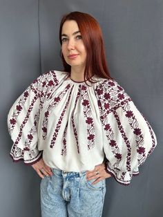 Great vintage Romanian blouse, very bright and stunning  Beautiful puffy sleeves with lovely ruffle cuffs Has a great relief and contrast Bleached linen fabric Will suit to S and  M size Romanian Blouse, Embroidery Clothes, Vintage Outfit, Embroidery Top, Vintage Blouse, Linen Blouse, Puffy Sleeves, Blouse Vintage, Embroidered Blouse