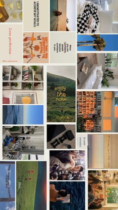 a collage of photographs with different colors and patterns on them, including the words