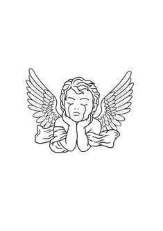 a drawing of an angel with wings on it's chest and hands folded in prayer