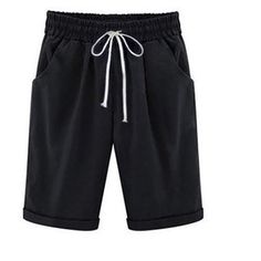 Women's Plus Size Elastic Waist Casual Shorts Cotton Fifth Knee-Length Pants - JustFashionNow.com Cheap Short Leg Pants With Pockets, Cheap Casual Women's Shorts, Cheap Casual Bermuda Bottoms, Cheap Functional Short Bottoms, Cheap Summer Bottoms For Daywear, Cheap Leisure Shorts, Casual Non-stretch Cheap Shorts, Adidas Hose, Blue Army