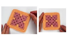 two pictures showing how to crochet the square