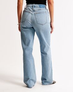 Elevate your denim collection with the Abercrombie & Fitch Women's Curve Love High Rise 90s Relaxed Jean. Perfectly tailored for those who desire both style and comfort, these jeans are a must-have for any fashion-forward wardrobe.

- Size: 32 LONG
- Color: Medium Wash
- Material: Cotton, Elastane
- Gender: Female
- Fit: High rise, 10.5” rise; fitted at waist and hips, relaxes at thigh into a full-length leg
- Features: Clean hem, vintage stretch fabric for comfort, Curve Love fit to minimize wa Spring Rigid Denim Flare Jeans With Straight Hem, Spring Straight-cut Rigid Denim Flare Jeans, Fitted Mid-rise Flare Jeans In Recycled Denim, Spring Flare Jeans In Rigid Denim With Standard Cut, Medium Wash Relaxed Fit Flare Jeans In Recycled Denim, Fitted High Rise Flare Jeans In Rigid Denim, Medium Wash Relaxed Fit Flare Jeans In Rigid Denim, Mid-rise Medium Wash Relaxed Fit Flare Jeans, Relaxed Fit Medium Wash Flare Jeans In Recycled Denim