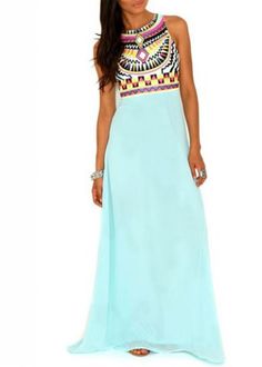 tribal maxi dress Print Chiffon Maxi Dress, Dress Geometric, Blue Maxi, Cute Summer Dresses, Azure Blue, Chiffon Maxi Dress, Women Maxi, Geo Print, Style Maxi Dress