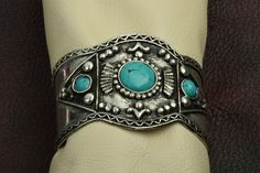 "Cuff Bracelet, Turquoise, silver plate and antiqued, 6\" expandable" Adjustable Turquoise Cuff Bracelet, Adjustable Turquoise Cuff Bracelet For Festivals, Handmade Bohemian Turquoise Cuff Bracelet, Vintage Turquoise Cuff Bracelet For Festival, Turquoise Vintage Cuff Bracelet For Festival, Collar Tips, Brass Cuff Bracelet, Santa Fe Style, Glass Locket