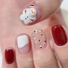 Adorable Christmas Nails, Christmas Nails Korean Style, Clear Christmas Nails, Nail Noel Christmas, 3d Christmas Nails, Nail New Year