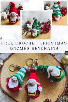 crochet christmas gnomes keychains with free pattern and instructions to make them