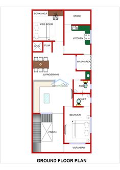 the ground plan for a house with two floors and one bedroom on each side,