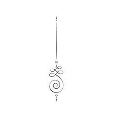 a black and white drawing of a wind chime with swirls on it's side