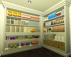 an open pantry with lots of food in it