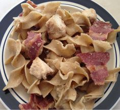 pasta with ham and cheese on a plate