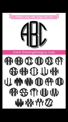 the monogram font and numbers are shown in black on white