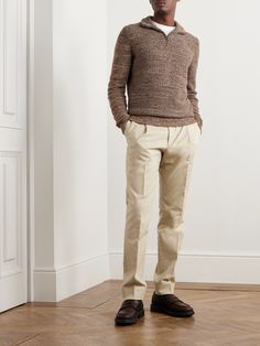 Cashmere is at the heart of Loro Piana – the label sources the fibres from Mongolia, unsurpassed in softness and warmth. This 'Fancy' sweater has an especially luxurious handle and is fitted with a half-zip fastening for adjustable coverage. Its camel and beige mélange makes it easy to style. Fancy Sweater, Loro Piana Men, Latest Sweater, Sweater For Men, Half Zip Sweaters, Loro Piana, Brown Sweater, Mongolia, Green Sweater