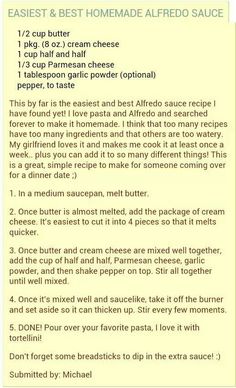 the recipe for homemade alfredo sauce is shown