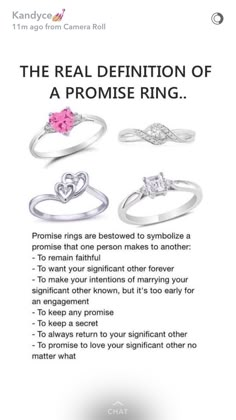 three different types of engagement rings with the words, prom rings are best loved to symbolize a person