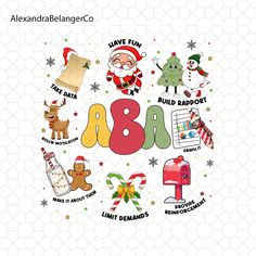 the word abca surrounded by christmas items