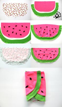 watermelon slices are cut into pieces and placed on top of each other