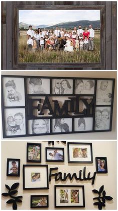 family pictures are hung on the wall and hanging above them is an easy way to display family photos