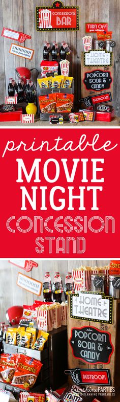 the movie night sign and popcorn stand is perfect for any child's birthday party