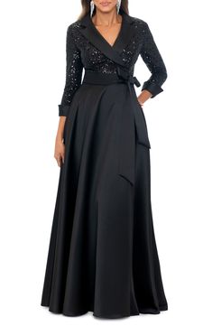 Xscape Evenings Sequin Long Sleeve Tux Ballgown | Nordstrom Long Sleeve Ball Gowns, Xscape Dresses, Formal Ball Gown, Long Sleeve Gown, Evening Gowns Elegant, Column Gown, Midi Cocktail Dress, Satin Gown, A Line Gown