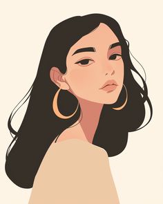 an illustration of a woman with long black hair and large gold hoop earrings on her face